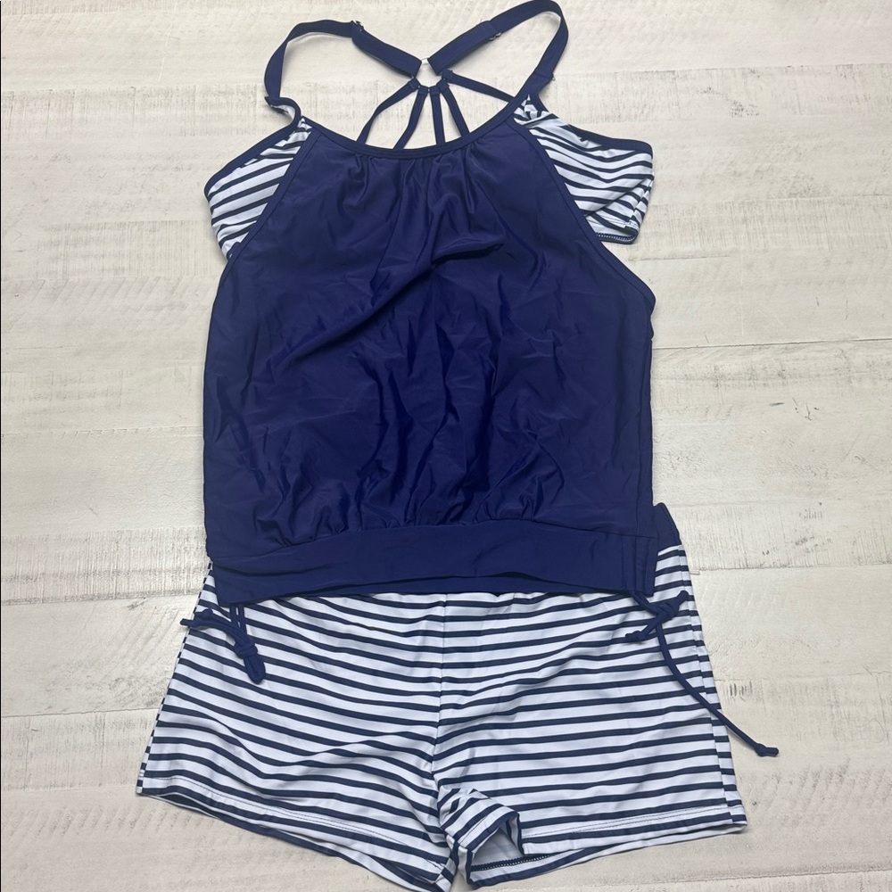 Blouson Double Up Tankini Top with boys shorts Two Piece Bathing Suits swimsuit - Picture 5 of 11